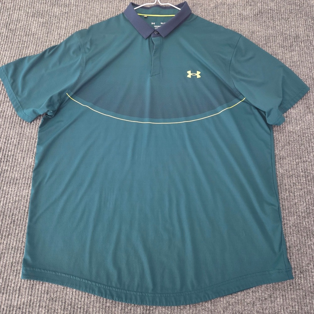 Under Armour Mens XL‎ Iso-Chill Polo Shirt Teal Green HeatGear Loose Fit 1341101